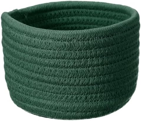 uxcell Green Small Cotton Rope Woven Storage Basket, Shelf Closet Storage Gift Woven Baskets Cute Nursery Box Bin Decor Organization Bin for Home Supply, Round, 5.6x3.6 by uxcell