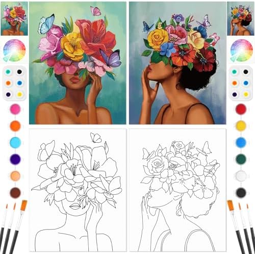 Ctosree 2 Pcs Pre Drawn Canva Kit 8''x10'' Paint and Sip, Flower Girl by Ctosree