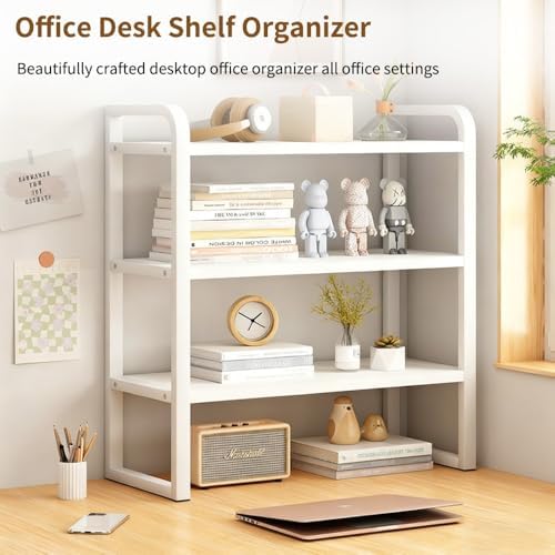Office Desk Shelf Organizer, Wood Desktop Bookshelf Supplies Storage Rack, Shelf for Top of Desk and Dresser and Cubicle Decor Aesthetic Bookshelf (Black Wood, three Tier 19.69 Lx7.87 Wx22.05 H) - Image 6