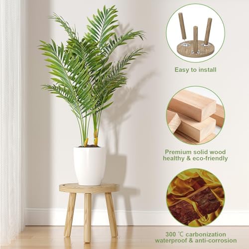 3-Pack Wood Plant Stands Indoor, Single Plant Stand for 6-12 Inch Pots, Mid-Century Modern Plant Stool, Tall Plant Stand for Large Plants for Living Room, Balcony, Office (Light Brown - Image 4