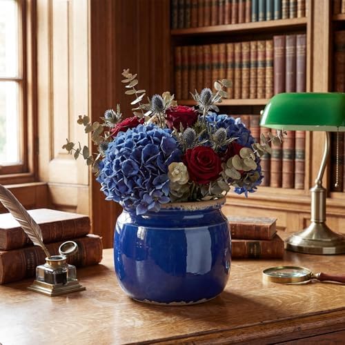 Vintage Planter Large Ceramic Plant Pot Navy Blue Pot - Image 4