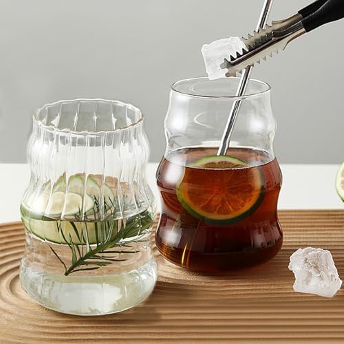 2 Pcs Ribbed Glass Cups 18 Oz Vintage Drinkware Wavy Ribbed Design - Image 7