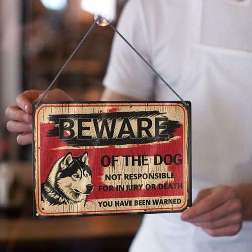 Vintage Metal Tin Sign - Beware Of The Dog Samoyed Sign Metal Tin Signs Outdoor Yard Sign Warning Sign For Fence Yard Home Kitchen Farm Garden Wall Decor 8x12 Inch Funny Pet Owner Gift - Image 7