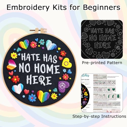 Nuberlic Embroidery Kit for Beginners - LGBT Love Pattern Adults Starter Cross Stitch Kit DIY Needlepoint with Hoop, Pre-Printed Fabric, Threads & Step-by-Step Guide - Image 6