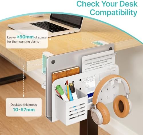 PEGZONE Desk Side Storage Organizer, Fits Flat Edge 0.4" to 2.2", White - Image 2