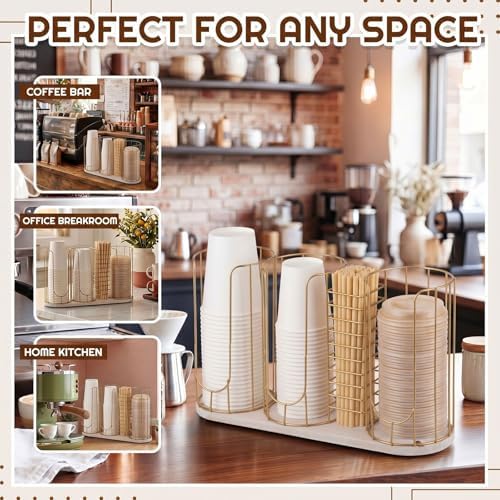 Geelin 18oz Adjustable Coffee Cup Dispenser with Wooden Base, Cup and Lid Holder, Cups Holder Organizer for Coffee Pod Straw and Lid Storage(4-compartment Single,Color 4) - Image 4