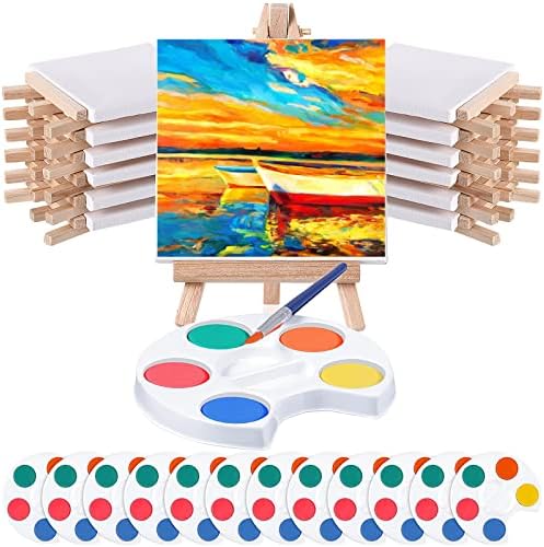 Crtiin 12 Set Mini Watercolor Paint Kit with 4x4" Canvas Easel Brush by Crtiin