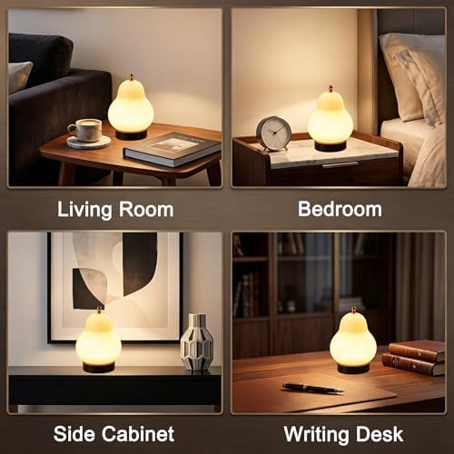 Bedside Touch Control Table Lamp,Pear Mini USB Rechargeable 3 Color Desk Lamp, Warm Ambient Portable Night Light for Bedroom Living Room Home Decor Ideal Gift for Men Women(Cream) - Image 7