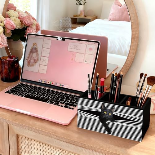 Funny Black Cat Pen Pencil Holder for Desk, Black Cat Mom Lady Lovers Gifts for Women, Pet Lover Gifts Wooden Box Sign Decorations for Home Office Desk Tabletop - Image 5