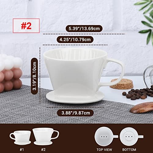 Segarty Pour Over Coffee Maker, Single Cup White Ceramic Coffee Dripper, Size No.2 Reusable Filter Cone Drip Holder Slow Brewer with 3 Holes Flat Bottom for Home, Office, Travel, Camping - Image 2