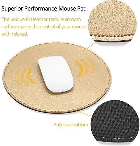 ProElife Round Mouse Pad, PU Leather Gold Desk Mat, Non-Slip Base, 8.66" - Image 4