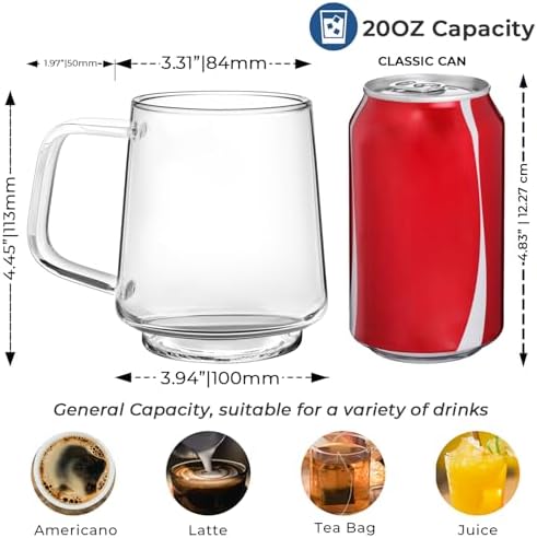 Aquach 20oz Stackable Glass Mugs Set of 2, Large Clear Coffee Tea Cups - Image 4