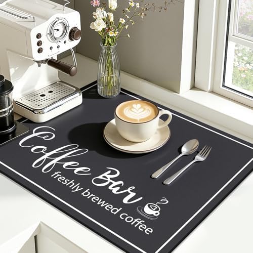 Findosom Dish Drying Mat, 16" x 20" Super Absorbent & Hide Stain Coffee Mat, Cuttable Drying Mat for Kitchen Counter, Coffee Bar Accessories, Under Dish Rack, Coffee Maker, Espresso Machine, Black - Image 3