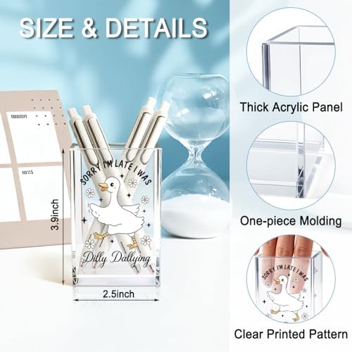 Sorry I'm Late I Was Dilly Dallying Acrylic Makeup Brush Pencil Holder Cup, Funny Silly Goose Pen Holder Cup Gifts for Women Coworker, Cosmetic Organizer for Home Office Desk Accessories - Image 2