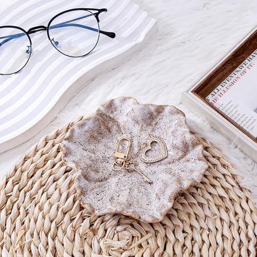 Ceramic Jewelry Dish - Petal Shaped Ring Holder & Key Bowl, Handcrafted Decorative Bowl for Vanity, Dresser, or Entryway, Cute Room Decor & Unique Gift for Women (Kiln Turning White) - Image 4