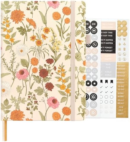 &And Per Se Dotted Journal Notebook, A5 Hardcover Aesthetic Dotted Notebook – 160 Pages 100gsm Thick Dot Grid Paper, 3 Sticker Sheets – Gift-Ready Journaling Kit for Women (Wild Flowers) by AndPerSe