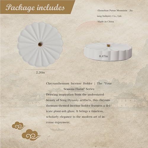 Incense Holder for Sticks with 0.3cm Holes - Chrysanthemum Design | Portable Ash Catcher & Burner for Desk, Office, Tea Room | The “Four Seasons Floral” Series - Image 2