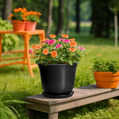 Ceramic Pots for Plants - 10 Inch Plant Pot with Drainage Hole and Tray, Large Round Planter for Indoor Outdoor, Morden Decorative Flower Pots, Living Room Decor, Gardening Gifts, Black - Image 5