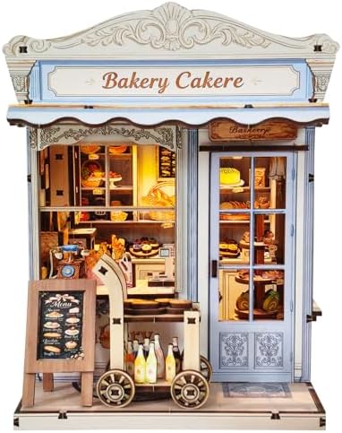 DIY Miniature House Kit, Bakery Book Nook Kit, 3D Wooden Puzzles Bookshelf Craft Kits, Dollhouse Kit with LED Light, Mini Building Kit for Adults Teen to Build(Bakery Shop) by ANTREATU