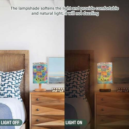 ALAZA Bedside Table Lamp United States Map Lamp for Girls Boys Bedroom with USB Port LED Kids Nightstand Lamp Wood Base Desk Living Room Decor - Image 6