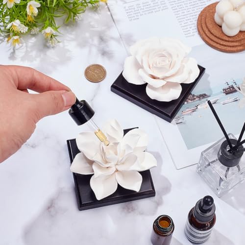 INFUNLY 2PCS White Rose Essential Oil Diffuser Stone Mini Ceramic Aromatherapy Diffusers 3.3x3.3 Inches Scent Air Ornament Kit Essential Oil Passive Flower Diffuser for Gifts Room Office Car Decor - Image 3