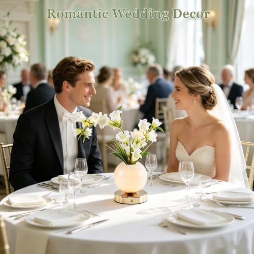 White Bellflower Flower Lamp, Rechargeable Cordless LED Floral Table Lamp - Image 5