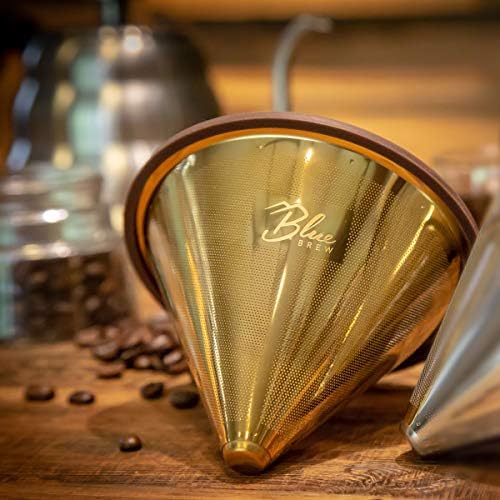 BLUE BREW Pour Over Coffee Filter, Titanium Coated Stainless Steel Coffee Filter, Paperless & Reusable Pour Over Coffee Maker, Double-Layered Mesh Coffee Cone (1-4 Cups), BB1004 - Image 6