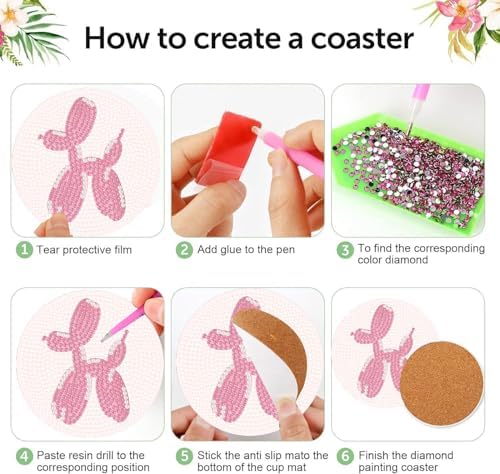 8 Pcs Pink Disco Diamond Art Coasters Kits, Diamond Painting Coasters Kits - Image 5