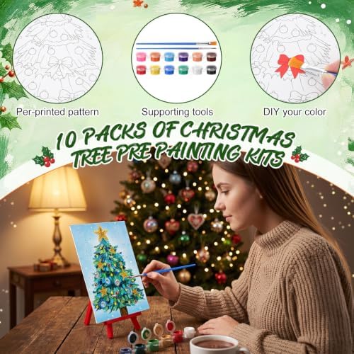Blosssound 10 Set Christmas Pre Printed Canvas for Painting 5x7, Colorful - Image 3