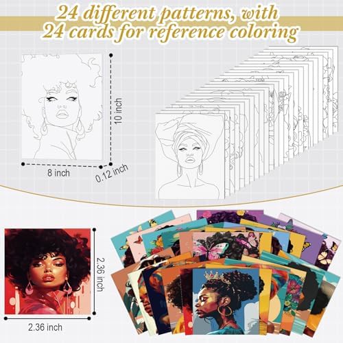 Sherr 24 Pcs Pre Drawn Canvas for Adult, Afro Lady, 8 x 10 Inch - Image 3