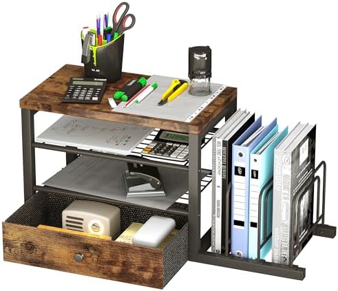 Homeiju Wood Desk Organizer with Drawers, Desk File Organizer with 3 Vertical File Holders, File Shelf,Storage for Mail, Supplies,Classroom Organization by Homeiju