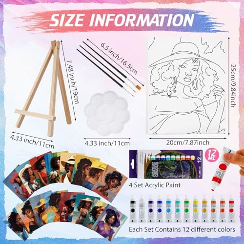 Zhanmai Afro Queen 88 Pcs 8 x 10 Inch Pre Drawn Canvas for Painting Kit Pre Stretched Canvas for Sip and Paint Party Favor Coloring DIY Virtual Party Birthday Gifts Adult's Date Night - Image 2