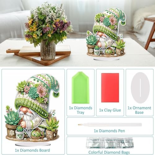 Diamond Painting Kits for Adults Beginners, 5D Full Drill Dwarf Succulents Crystal Art Desktop Ornament, DIY Single Sided Home Office Desk Decor, Creative Craft Gift Set with Tools - Image 3