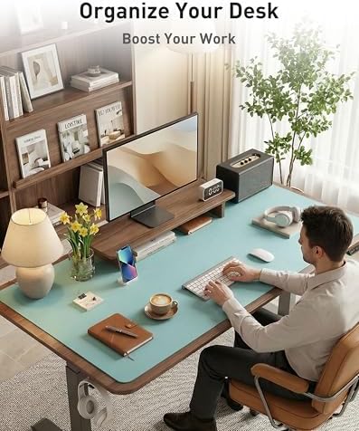 Aothia Faux Leather Desk Mat - Large Mouse Pad, Non-Slip PU Leather Blotter, Waterproof Writing Surface for Office and Home (Blue Topaz, 63" x 24") - Image 3