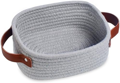 ABenkle Small Storage Basket, Mini Rope Woven Baskets, Cute Shelf Closet Storage Organizer, Boho Decorative Toy Bin for Nursery, Living Room, Spa, Empty Gift Basket - XS,Grey by ABenkle