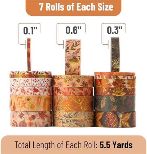 Mr. Pen- Washi Tape Set, 21 Rolls, Assorted Sizes, Autumn Leaves - Image 4