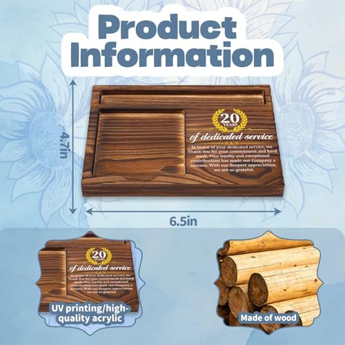 FOUGSTA 20 Years of Dedicated Service Wooden Note Pen Holder, Work Anniversary Appreciation Gift for Project Team, Thank You Desk Accessory for Employee, 16.5 x 12 x 1.5 cm, XXN69 - Image 2