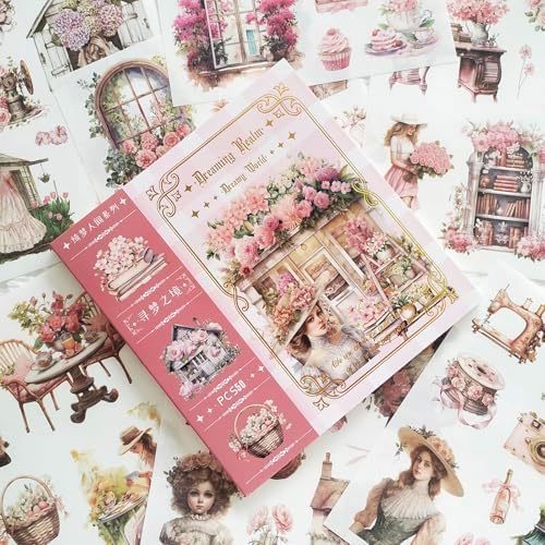 50 Sheets Washi Journaling Sticker Books for Journaling Supplies, Aesthetic Stickers for Scrapbooking, Junk Journal Supplies, Planner, Notebook(Dreaming Realm) - Image 2