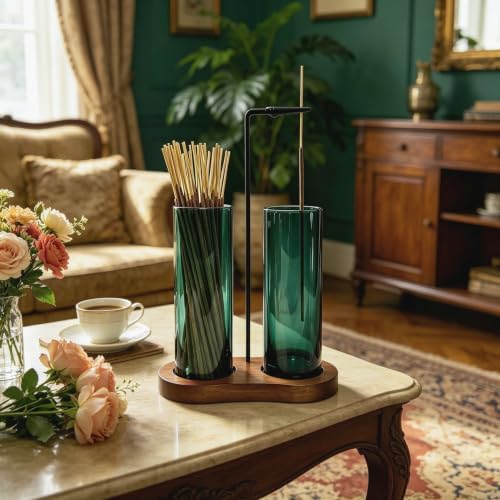 Emerald Green Incense Holder, Incense Sticks Burner Holder with Storage,Hang Upside Down Incense Holder for Sticks with Glass Ash Catcher for Room Decor (Dark Emerald) - Image 3