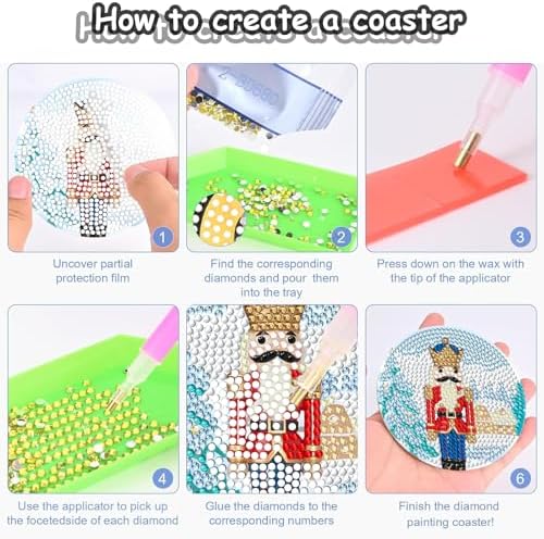 8 Pcs Christmas Nutcracker Diamond Art Coasters Kit Wooden Cup Mats - Image 3
