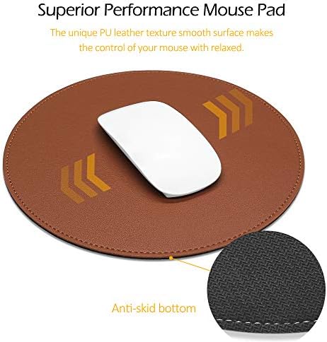 ProElife Premium Cute Round Mouse Pad Mat Waterproof PU Leather 8.66-Inch Mousepad with Anti-Skid Base Stitched Edge for Home Office Gaming Computer Laptop Accessories (Brown) - Image 3