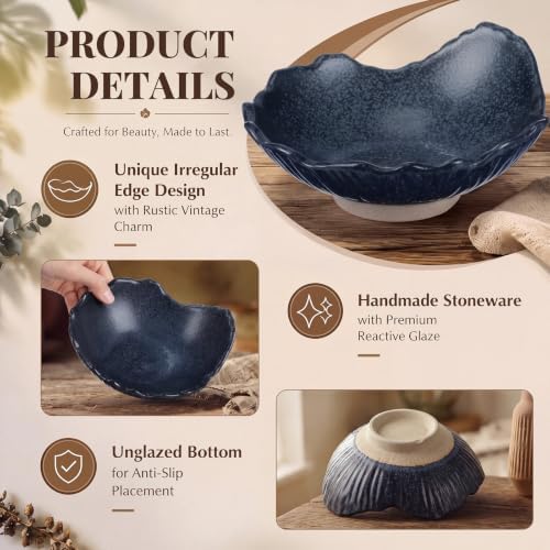 6" Ceramic Decorative Bowl Irregular Rim Key Tray, Navy Blue - Image 4