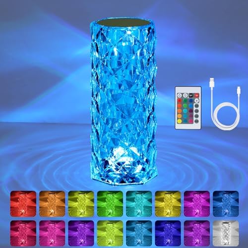 VoMii Crystal Lamp Touch, RGB 16 Colors Changing Night Light with Remote, Crystal Table Lamp Bedside Lamp, Rose Wave Diamond Night Light, Ambient Lighting for Bedroom/Game Room/Dinning Room by vomii