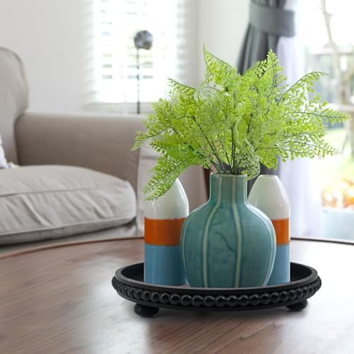 FramePro Decorative Tray 12in Round Wood Beaded - Black Serving Tray Risers for Living Room, Coffee Table, Kitchen or Farmhouse Display - Image 5