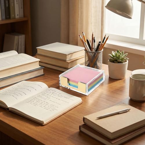 Gold Sticky Note Holder, Gold Post Note Holder for Desk, Acrylic Sticky Notes Dispenser Memo Pad Post Organizer, Clear Acrylic Desk Accessories Aesthetic Office Supplies for Desk Home Office School - Image 5