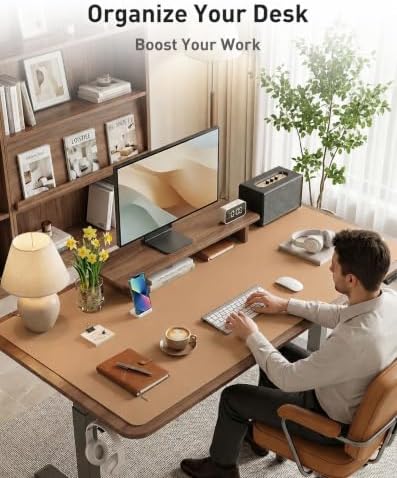 Aothia Faux Leather Desk Mat Mouse Pad, 47.2" x 23.6", Khaki - Image 3