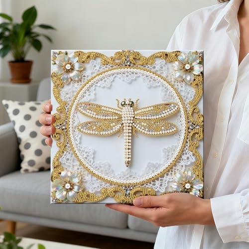 Pearl Art Kits Painting for Adults, DIY Mindfulness Therapy with Framed Canvas and Tools, Beginner Wall Decor-Dragonfly - Image 6