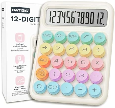 CATIGA Mechanical Switch Calculator, Colorful Calculator with 12 Digit Large LCD Display & Big Buttons for Office Desk, Classroom Math, Back to School Supplies, Cute Aesthetic Desk Accessories by CATIGA