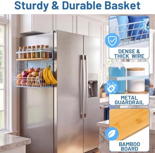 Magnetic Shelf for Fridge with Wood Lid, Fruit Potato and Onion Storage Bins, Pantry Organizers & Storage, Large Container Magnetic Spice Rack for Refrigerator, Kitchen Counter, Cabinet (Blue, 1) - Image 2