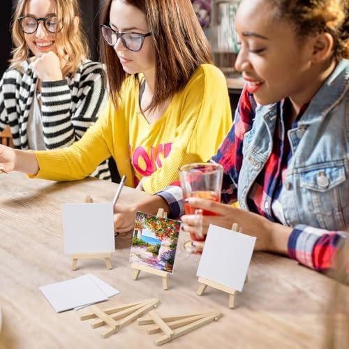 Motimind 36 Pcs 4 x 4 Mini Canvas and 6" Easel Set Bulk for Paint Party - Image 5
